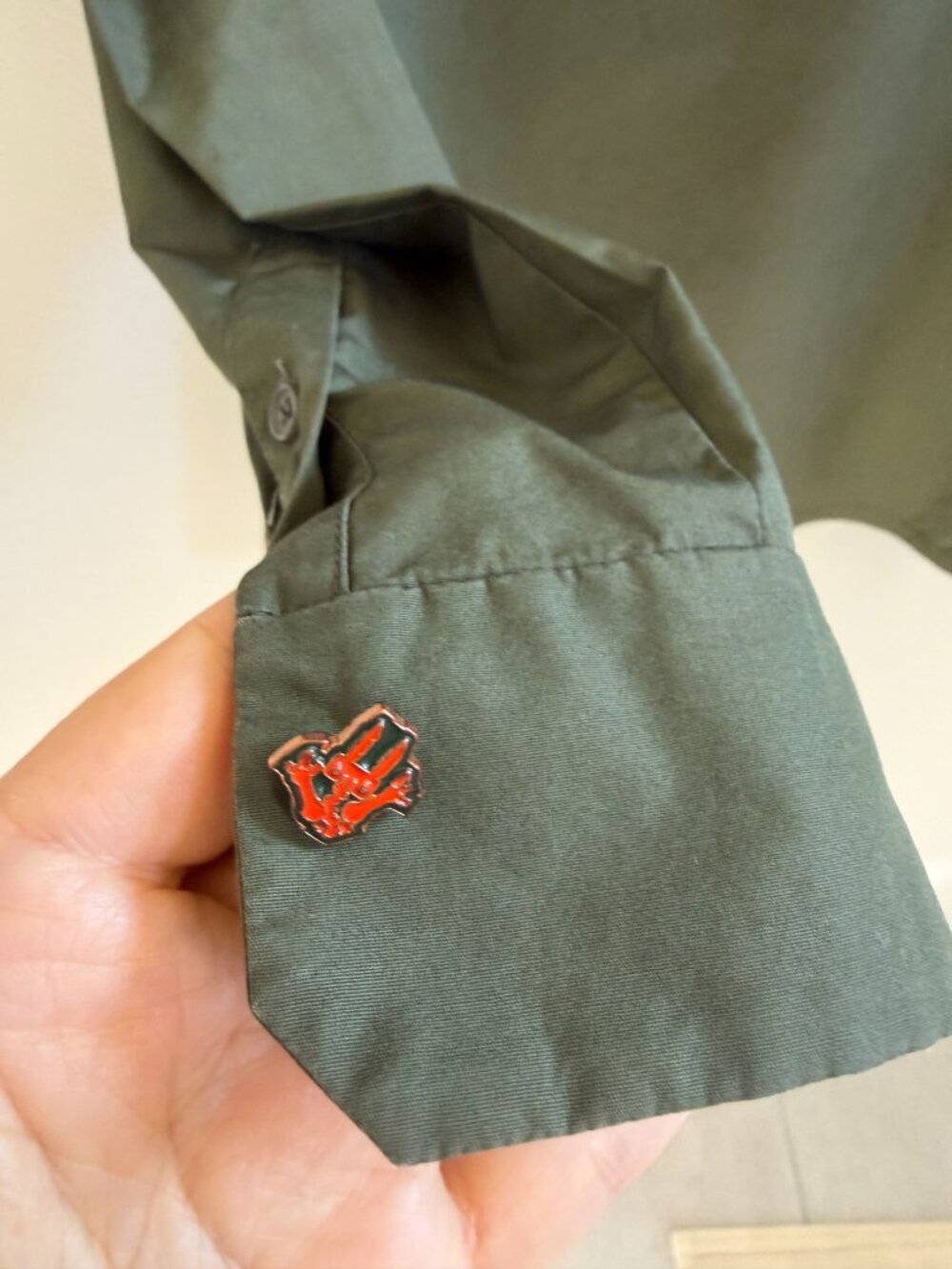Kenzo Paris Olive Green Asymmetric Cotton Poplin Blouse Tiger Buttons - Picture 5 of 10